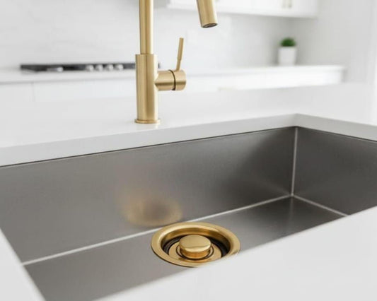 Unlacquered Brass Kitchen Sink Waste, Solid Drain Strainer – detail view