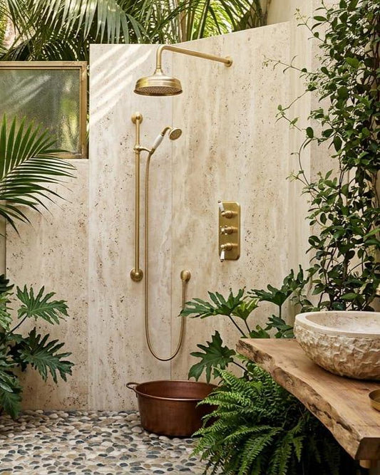 Luxury Brass Shower System, Thermostatic Gold Shower Set – detail view