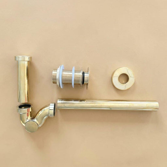 Polished Brass P Trap Drain Kit, Decorative Bottle Trap – detail view