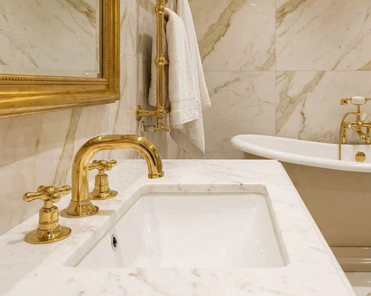 Unlacquered Brass Widespread Bathroom Faucet – detail view