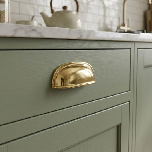Solid Brass Cabinet Pulls, Polished Gold Drawer Handles – detail view