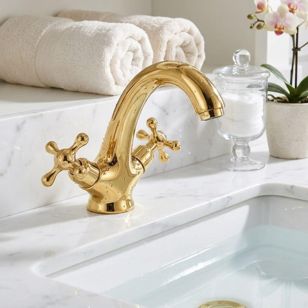 Unlacquered Brass Bathroom Faucet, 3 Hole Vanity Tap