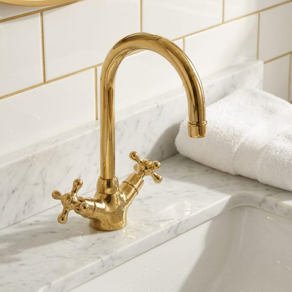 Solid Brass Double Handle Faucet, Solid Brass Gold Mixer Tap