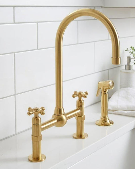 Unlacquered Brass Bridge Faucet – detail view
