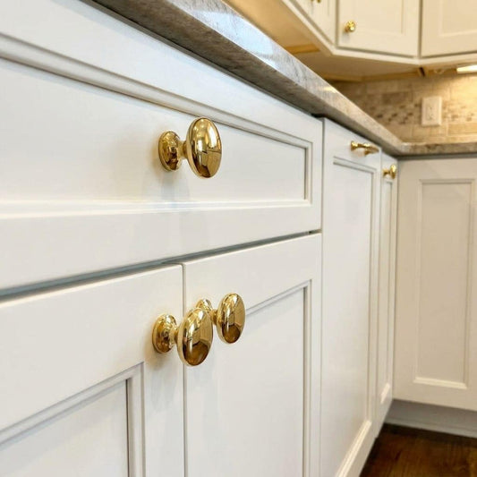 Solid Brass Cabinet Knobs, Polished Gold Drawer Pulls – detail view