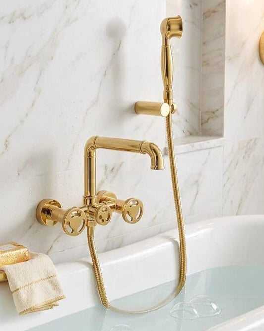 Wall Mount Shower Faucet Set Gold Brass – detail view