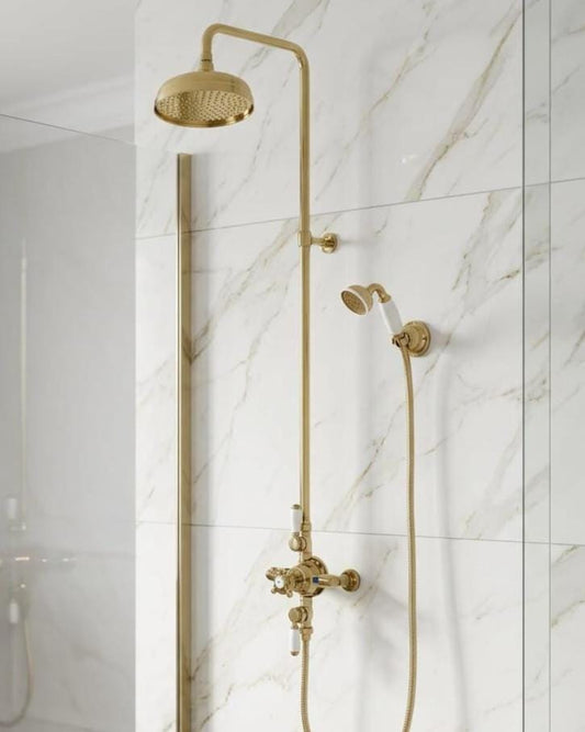 Unlacquered Brass Shower System, Vintage Wall Mount – detail view