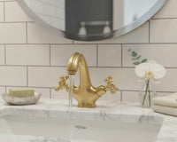 Unlacquered Brass Bathroom Faucet, Vintage Gold Widespread Mixer, 3 Hole Vanity Tap