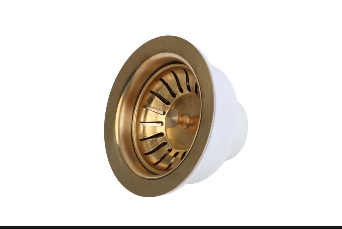 Unlacquered Brass Kitchen Sink Strainer, Solid Brass Drain – close-up of the finish