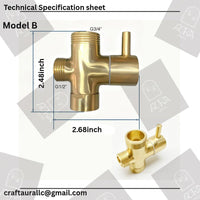 Unlacquered Brass 3-Way Diverter Valve, Solid Shower Adapter, Bidet Splitter (G1/2 G3/4)