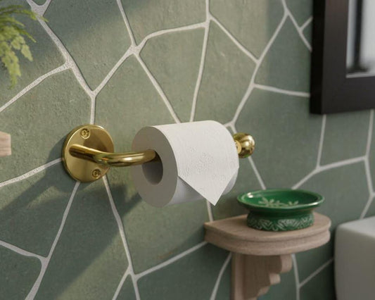 Golden Brass Toilet Paper Holder, Wall Mount – detail view