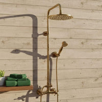 Unlacquered Brass Shower System, Rainfall Wall Mount Fixture with Handheld Sprayer