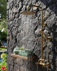 Unlacquered Brass Shower System, Rainfall Wall Mount Fixture with Handheld Sprayer