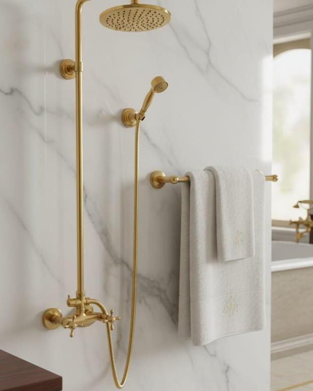 Unlacquered Brass Shower System, Wall Mount Rain Shower Set – close-up of the finish