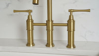 Unlacquered Brass Bridge Faucet, Pull-Down Sprayer, Antique Kitchen Sink Fixture