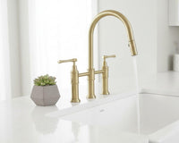 Unlacquered Brass Bridge Faucet, Pull-Down Sprayer, Antique Kitchen Sink Fixture
