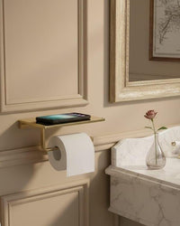 Toilet Paper Holder with Shelf – Modern Gold Brass Wall Mounted Tissue Holder