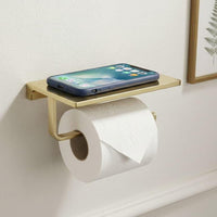 Toilet Paper Holder with Shelf – Modern Gold Brass Wall Mounted Tissue Holder
