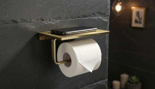 Solid Brass Toilet Paper Holder with Shelf