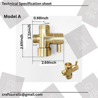 Unlacquered Brass 3-Way Diverter Valve, Solid Shower Adapter, Bidet Splitter (G1/2 G3/4)