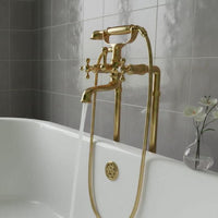 Freestanding Tub Filler, Solid Brass Bathtub Faucet, Vintage Floor Mounted Tap with Hand Shower