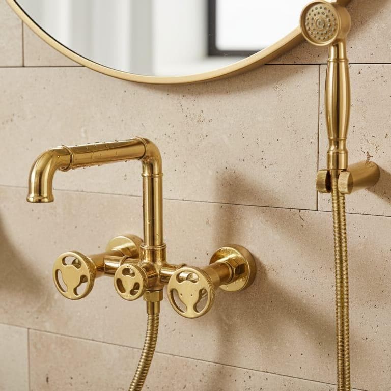 Wall Mount Shower Faucet Set Gold Brass – alternate angle