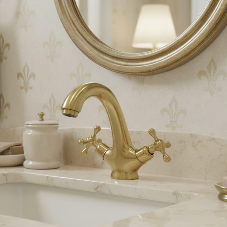 Solid Brass Vintage Gold Bathroom Faucet – installed view