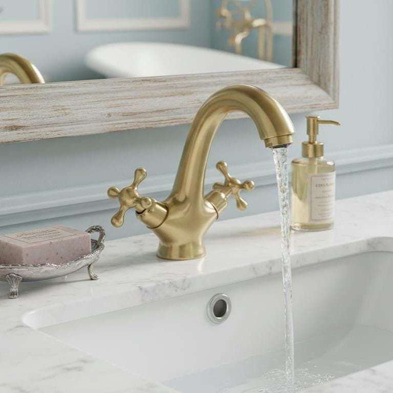 Solid Brass Vintage Gold Bathroom Faucet – alternate angle