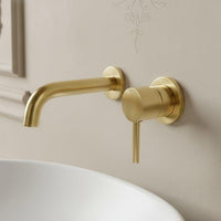 Wall Mount Bathroom Faucet Gold Brass, Sink Mixer Tap, Modern Vanity Fixture