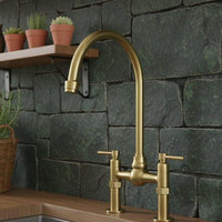 Bridge Kitchen Faucet, Unlacquered Brass Gooseneck Tap, Vintage Farmhouse Mixer