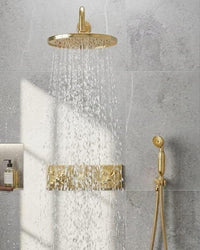 Wall Mounted Shower System, Unlacquered Brass Bathroom Fixture, Luxury Modern Design