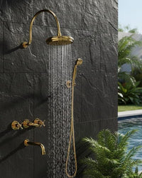 Unlacquered Brass Shower System: Rainfall, Handheld Sprayer, Wall Mount Bathroom Fixture