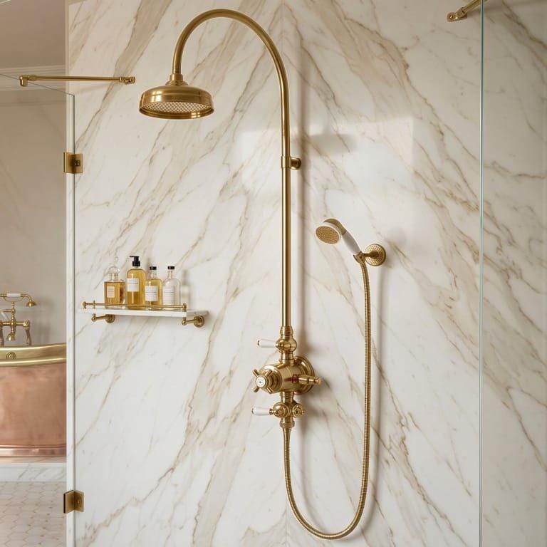 Freestanding Brass Bathtub Faucet with Hand Shower – detail view