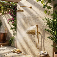 Wall Mounted Shower System, Unlacquered Brass Bathroom Fixture, Luxury Modern Design