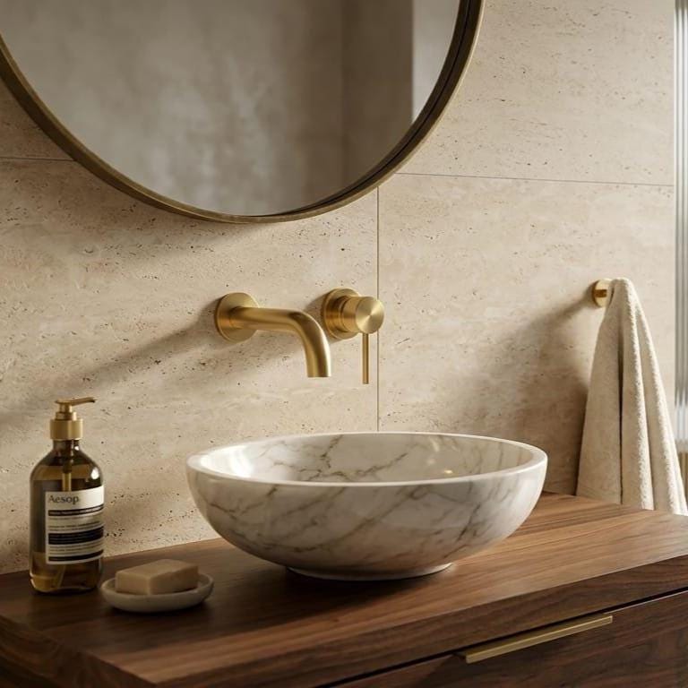 Wall Mount Bathroom Faucet Gold Brass, Sink Mixer Tap – close-up of the finish