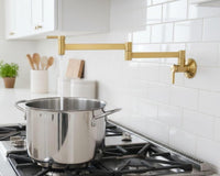 Unlacquered Brass Pot Filler Faucet, Wall Mount Folding Arm Tap
