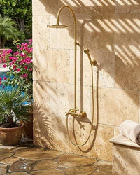 Brass Outdoor Shower System, Wall Mount Rain Handheld, Vintage Garden Fixture