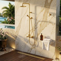 Unlacquered Brass Shower System: Wall Mount Rain Shower Set, Living Finish Faucet