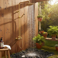 Unlacquered Brass Shower System: Wall Mount Rain Shower Set, Living Finish Faucet