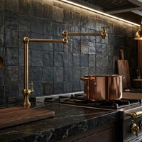 Unlacquered Brass Pot Filler Faucet, Folding Kitchen Tap, Solid Brass Fixture