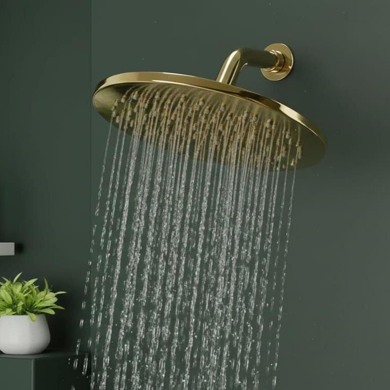 Unlacquered Brass Rain Shower Head, Gold Wall Mount Fixture – alternate angle