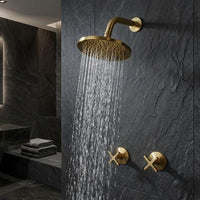 Unlacquered Brass Rainfall Shower Set, Angle Wall Mounted Bathroom Fixture, Cross Handles Bath Hardware
