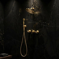 Unlacquered Brass Angle Rainfall Shower System with Handheld Sprayer, Wall Mounted Luxury Bathroom Fixture