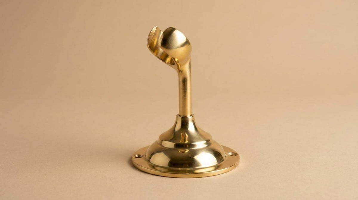 Unlacquered Brass Shower Holder, Handheld Sprayer Bracket – close-up of the finish