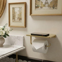 Toilet Paper Holder with Shelf – Modern Gold Brass Wall Mounted Tissue Holder