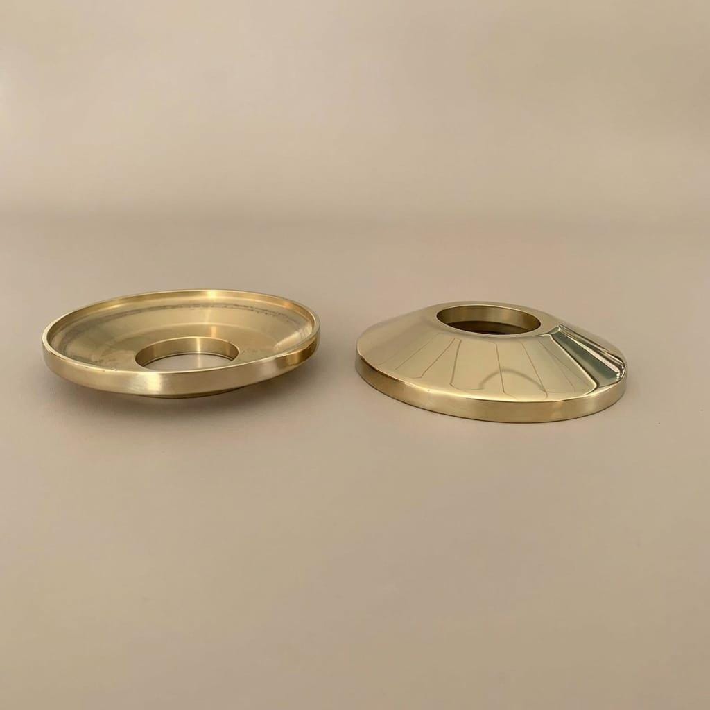 Solid Brass Shower Escutcheon Plate Set, Brass Wall Cover – installed view