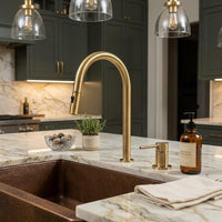Pull Down Brass Kitchen Faucet, Unlacquered Bridge Faucet, Vintage Gold Sink Tap