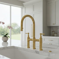 Solid Brass Kitchen Faucet – Polished Gold Dual Handle Mixer Tap, Modern Curved Sink Fixture