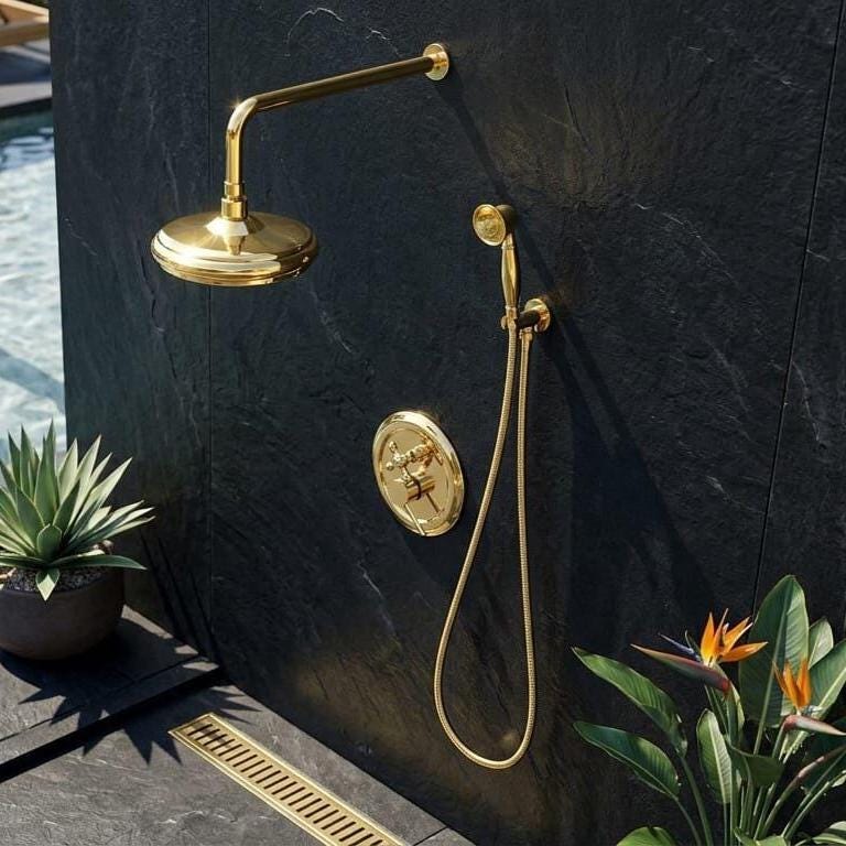 Gold Brass Rainfall Shower System – alternate angle