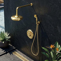 Gold Brass Rainfall Shower System, Wall Mount Handheld Sprayer Faucet Fixture